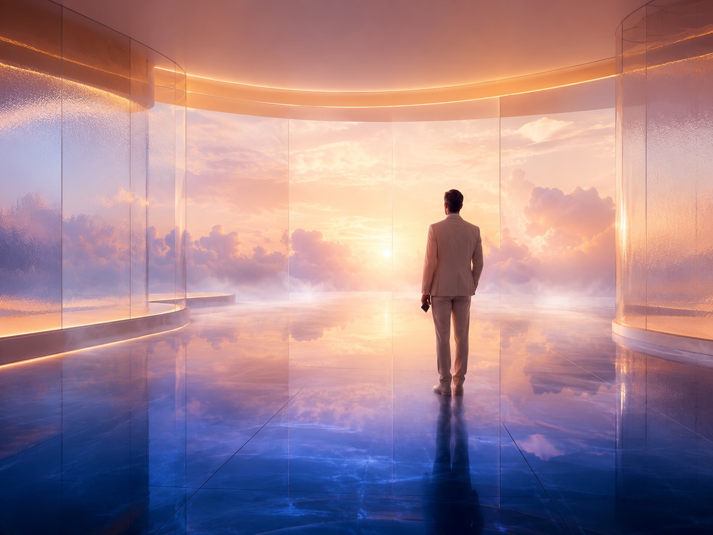 A branded digital ecosystem shown as a warm, luminous interface shell